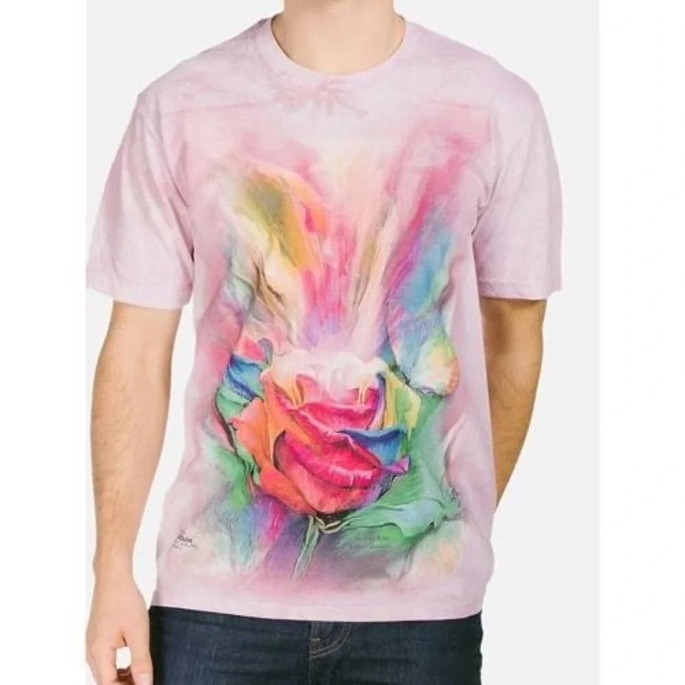 The Mountain Unisex Healing Rose Carol Cavalaris Graphic T-Shirt Pink Tie Dye XL
